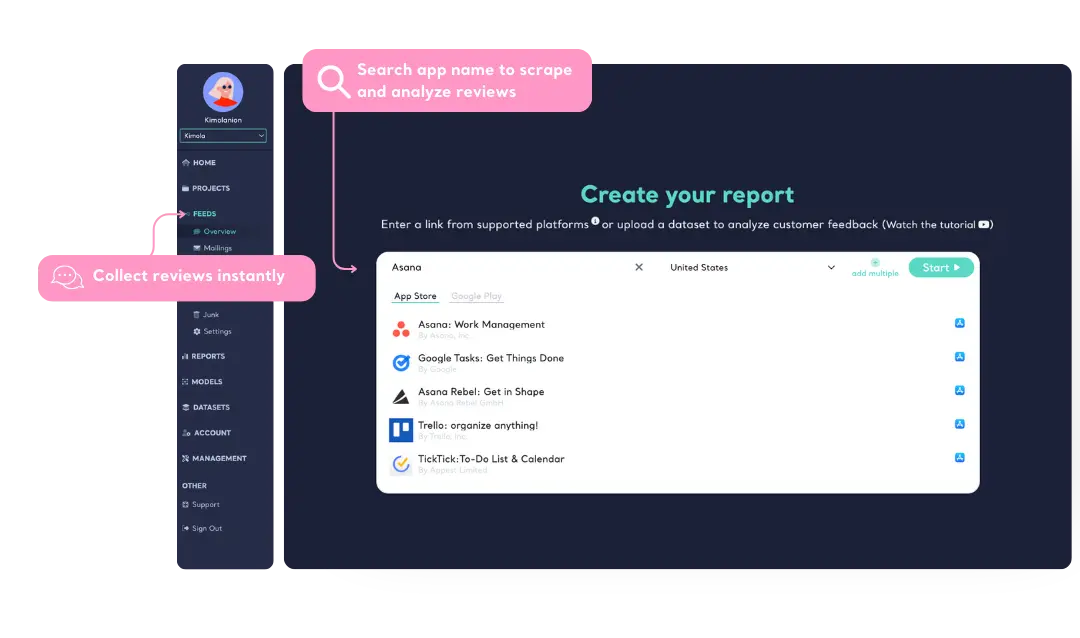 Scrape and analyze reviews from App Store & Play Store